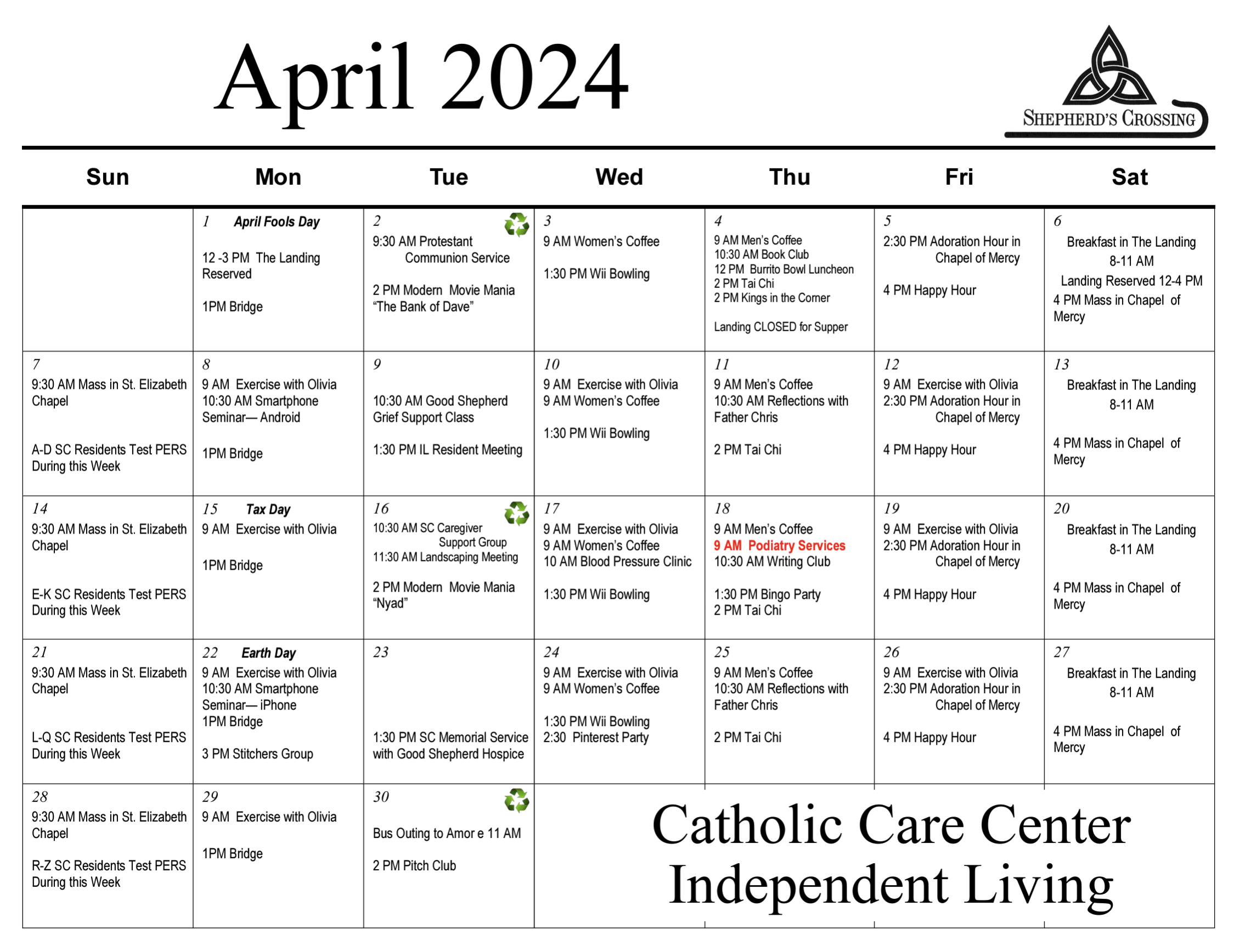 Calendar for Independent Living Calendar